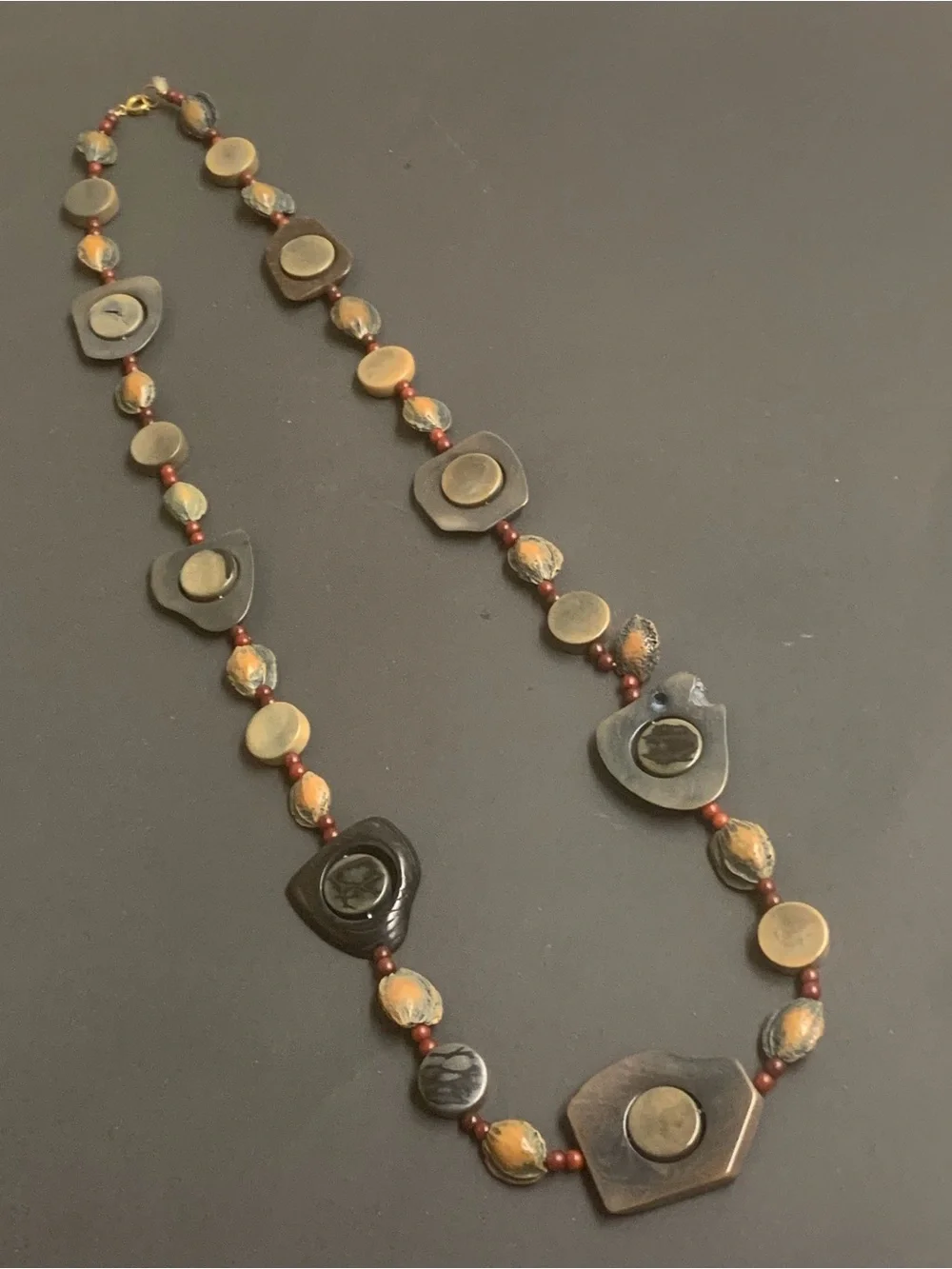 Vintage Handcrafted Tagua Nut Beads Statement Necklace 30”
